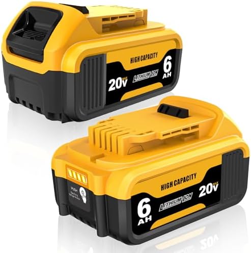 2-Pack 20V 6.0Ah High Capacity Replacement Battery Pack Compatible with Dewalt 20V Max DCB200 DCB203 DCB204 DCB206 DCB209 Cordless Power Tools