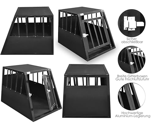 Defacto Hundetransportbox Alu Hundebox Reisebox Autobox Gittertür abschließbar Aluminium Transportbox für Hunde Tiertransportbox (Schwarz, (M) 59X69X50 cm)