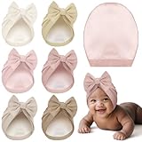 Bunnycool 6/8 Pcs Newborn Satin Bonnet for 0-6 Months Silky Satin Lined Stretchy Baby Turban Hats with Bow for Infant Toddler(6 Pcs,Soft Neutral)