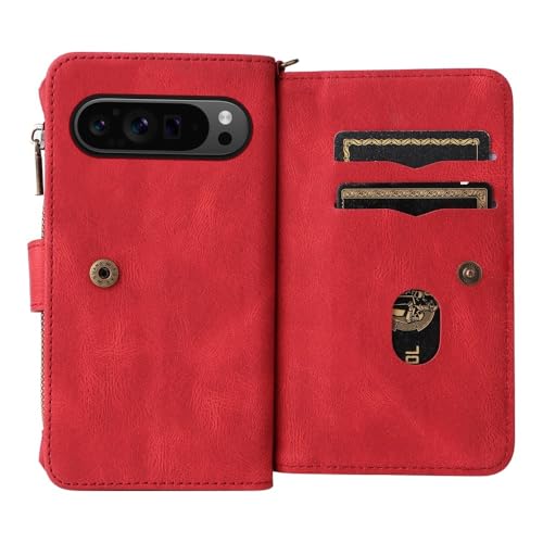 Étui portefeuille rouge pour Google Pixel 8 Pro avec fermeture éclair - 2