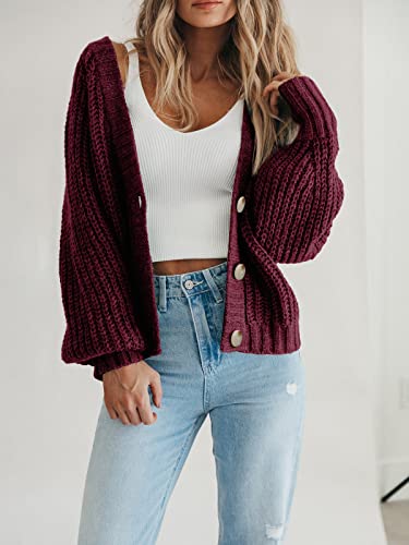 Image of PRETTYGARDEN Women's Chunky Knit Open Front Sweater Long Sleeve Button Loose Short Cardigan Outerwear Coats
