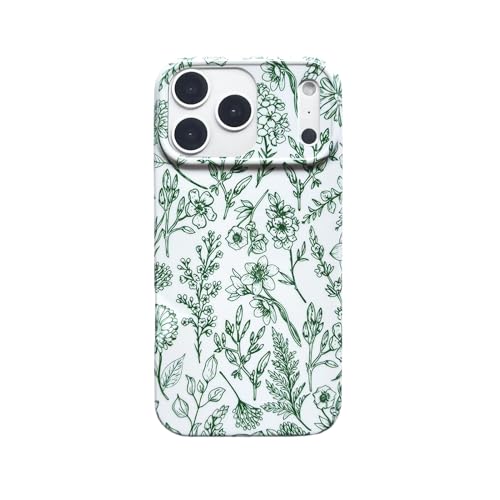 Reezaddin Vintage Saga Green Floral Phone Case for iPhone 18 Pro/17 Pro | Retro Aesthetic Flower Pattern,Elegant Botanical Trendy Design Slim Glossy Chic Protective Cover for Girls Women