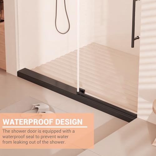 Image of Modern 60 inch w x 76 inch h (10Mm) Frameless Double Sliding Shower Door, Tempered Glass Shower Doors, Easy Installation for Walk-in Showers, Black Square Tube Black