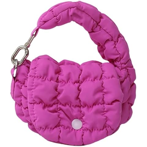 Super Mini Quilted Wristlet Bag for Women, Puffer Handbags,Evening Bags,Charm Lipstick Bag,Cute Nylon Padded Bag (Hot Pink) Cover