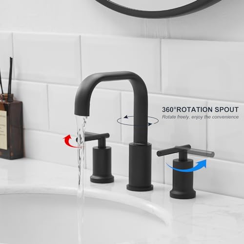 Matte-Black-Bathroom-Faucet-8-Inch-Widespread-Bathroom-Faucet-Bathroom-Faucet-for-Sink-3-Hole-Waterfall-Bathroom-Faucet-Two-Handle-Vanity-Faucet-with-Pop-up-Drain-and-cUPC-Supply-Lines Matte Black Bathroom Faucet 8 Inch Widespread Bathroom Faucet Bathroom Faucet for Sink 3 Hole Waterfall Bathroom Faucet Two Handle Vanity Faucet with Pop up Drain and cUPC Supply Lines