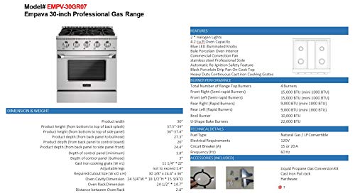 Empava Stainless Steel 30 In. 4.2 Cu. Ft. Pro-Style Slide-In Single Oven Gas Range With 4 Sealed Ultra High-Low Burners-Heavy Duty Continuous Grates, 30 Inch #TOP1