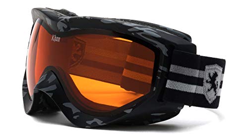 Khan Night Camo - Adjustable Snow Goggles for winter skiing and snowboard with 100% UV Protection. One size fits all.