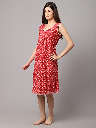 Image of Shararat Women's Cotton Printed Short Sleeveless Nighty /Night Dress|| Featured in Shark Tank India ||