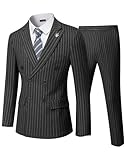 YND Men's 2 Piece Double-Breasted Suit, Slim Fit Stripe Tuxedo Set with Tie, Party Wedding Dress Blazer, Tux and Trousers, Black