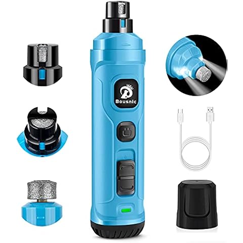 BOUSNIC Dog Nail Grinder with 2 LED Light - Super Quiet Pet Nail Grinder Powerful 2-Speed Electric Dog Nail Trimmer File Toenail Grinder for Puppy Small Medium Large Breed Dogs & Cats (Blue) Cover