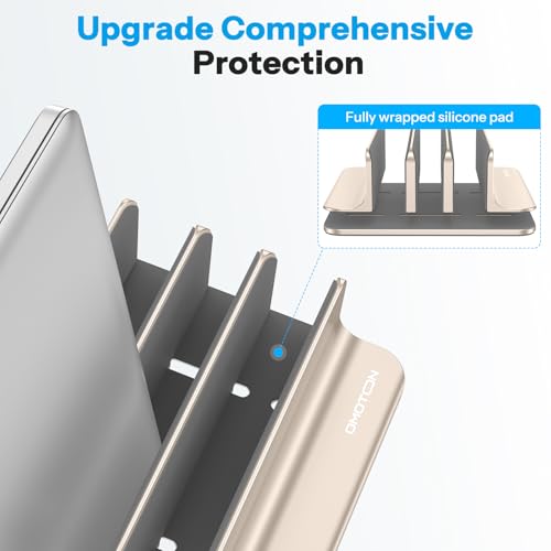 Image of OMOTON Vertical Laptop Stand [Updated 3-Slots Version], Desktop Aluminum Mac Book Stand with Adjustable Dock Size, Fits All Mac Book, Chrome Book and Gaming Laptops (Up to 17.3 inch), Starlight