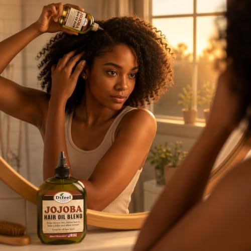 Image of Difeel Jojoba Oil Hair Oil Blend - Travel Size 2.5 oz. - Lightweight Hair & Scalp Moisturizing Oil for Dry, Damaged & Frizzy Hair, Adds Shine & Softness