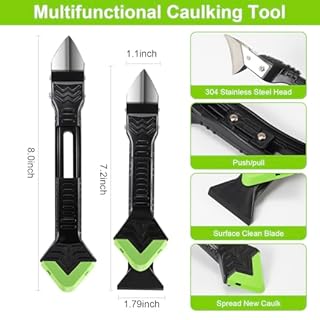 3 in 1 Silicone Caulking Tool Kit-Stainless Steel Caulk Remover Tool,Caulk Finishing Tool of 6 Silicone Pads,Caulk Tool Set for Kitchen Bathroom Tile Shower Window