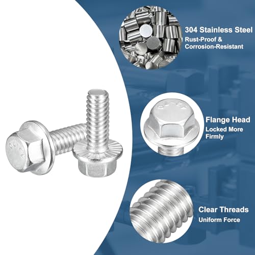 Image of uxcell 15Pcs 1 /4-20 x 5 /8 inch Flanged Hex Head Bolts, 304 Stainless Steel Flange Hexagon Screws, Flange Hex Drive Screws 5.8 Grade for Machinery Industry Home Appliances, Silver