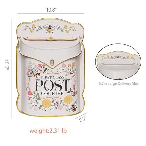 Image of Wall Mount Mailbox for Outside Vintage Mail Boxes for House Outside Metal Door Mailbox Drop Box Antique Style Nostalgic Charm Home Decorative, Flower Pattern, Pink