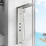 Cesinkin Duschpaneel mit Thermostat Edelstahl mit Armatur Gebürstetes Nickel mit LCD Temperaturanzeige Multifunktionale Duschsysteme mit Regenbrausenmodi, Handbrause, Massagedüsen, Wannenauslauf