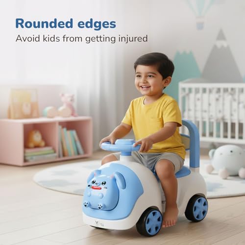 Image of Lifelong Bunny Manual Push Ride-On Toy Car with Back Support for Boys & Girls 1-4 Yrs, Distraction-Free, Non-Musical, Easy Installation, 50kg Capacity, Steering Wheel, Storage (LLCBBR03)