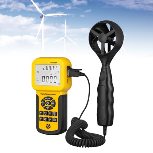Anemómetro, anemómetro Industrial con función de visualización de retroiluminación de batería Baja, anemómetro portátil con Funciones máx/Promedio/mínimo para medir la Velocidad del Viento, medidor