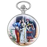 Tiong Reloj de bolsillo mecánico de porcelana colorida con diseño de príncipe encantador, movimiento mecánico para hombre, esfera de números romanos, reloj de bolsillo de apertura única, PWM13, Moda