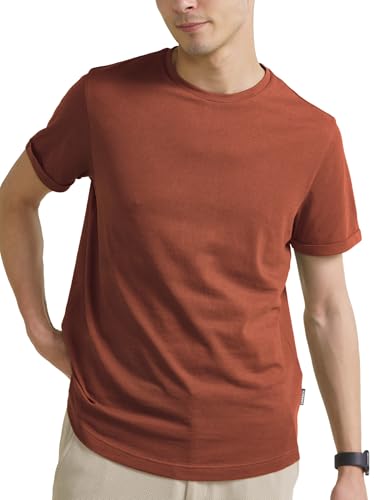 DAMENSCH Statement Pique Textured Tshirt for Man, Thermoregulating, Tonal Rib T Shirt for Men Stylish, Sustainable Recycled Fabric Men T-Shirts-Brick Red-XL