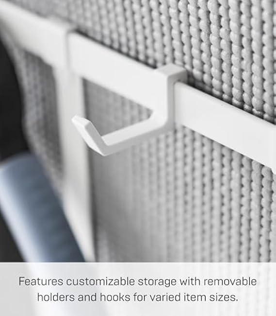 Yamazaki Home Tower Rolling Slim Fitness Rack With Adjustable Holder, Casters, Hooks For Gear Organization - Steel