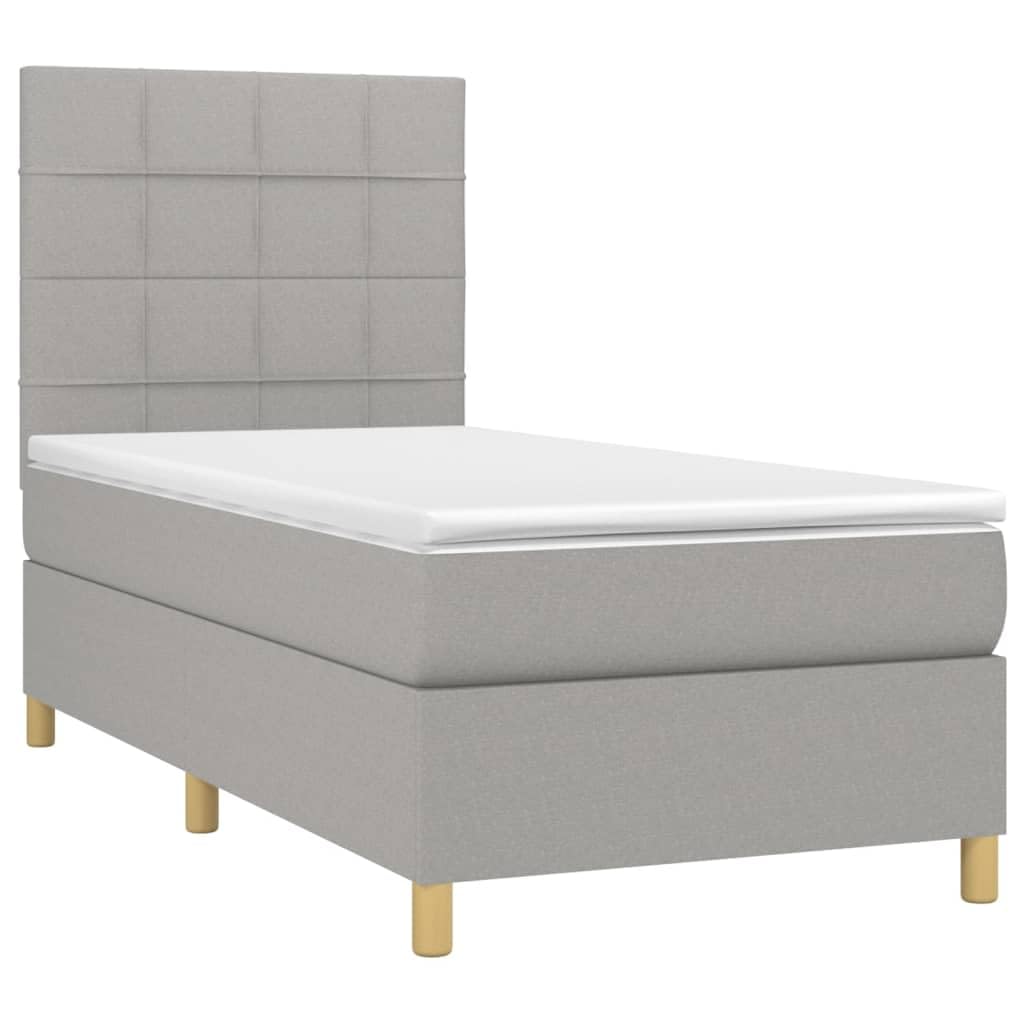 Tkanina z regulowanym zagłówkiem sprężyny kieszeniowe szary 80x200 cm | Łóżko kontynentalne 80x200 z materacem sprężynowym i zagłówkiem, jasnoszare, tkanina poliestrowa, średnio twarde, regulowane