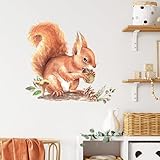 Cute Baby Squirrel Pinecone Wall Stickers, sacinora Cartoon Little Animal Wall Decals Removable Vinyl Peel and Stick for Kids Baby Nursery Living Room Bedroom Playroom Kindergarten Art Decorations