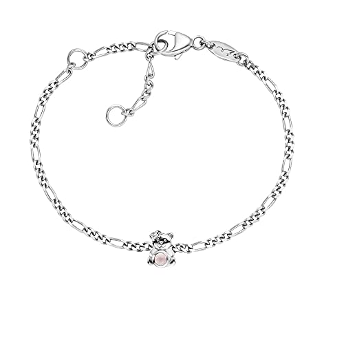 Engelsrufer Mädchen Kinder Armband aus Sterling Silber und einem Anhänger mit Teddy Bär - besetzt mit einem Rosenquarz Stein - Karabinerverschluss - längenverstellbar - nickelfrei Cover