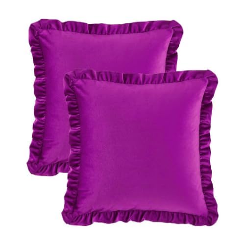 Image of Velvet Purple 14x14 Pillow Covers, Set of 5 Decorative Ruffle Cushoin Pillow Covers for Sofa Couch