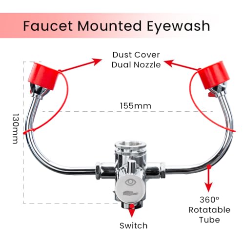 Image of Emergency Eye Wash Station - Faucet Mounted Eyewash Unit for Sink Attachment, First Aid Eye Flush Solution for Lab, Factory, Office, or Home - Includes 4 Adapters