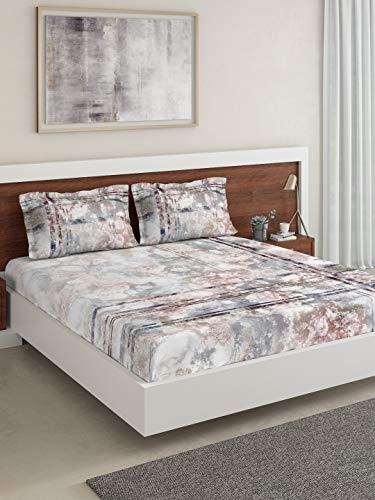 Image of DDECOR - Clouds 100% Cotton Double Bedsheet with 2 Pillow Covers, King Size, Brown