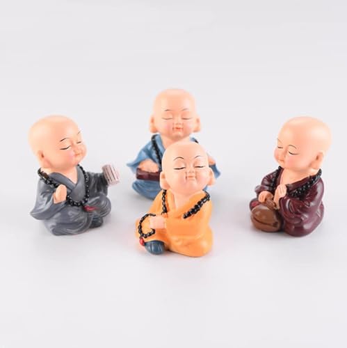 Cute Justice Buddha Monk Statue, Chinese Traditional Miniature Buddha Figure, 4Pcs, Shaolin Monk Ornament For Home Car Decor #TOP4