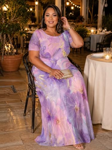 Image of SUZONANA Plus Size Dresses for Women Summer Casual Maxi Dress Short Sleeve Loose Vacation Dress