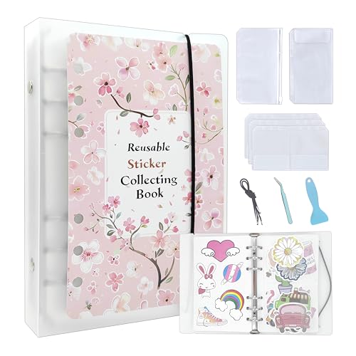 Smilange シール帳 女の子 シール帳はがせる両面剥離紙 バインダータイプ 大容量ステッカー保管ファイル シールノートコレクション 80枚入り (B6, 桜)