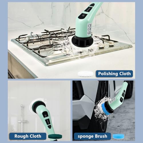 Image of Electric Spin Scrubber,Cordless Cleaning Brush Spin Scrubber,Power Scrubber 2 Adjustable Speeds,7 Replaceable Brush Heads (Green)