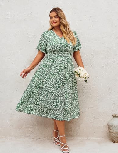 Hanna Nikole Women's Plus Size Summer Floral Dress Casual Short Sleeve Sundress Swing A Line Maxi Dresses with Pockets4