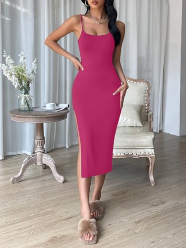 Image of Aahwan Black Solid Bodycon Midi Side Split Thigh Dress for Women's & Girl's
