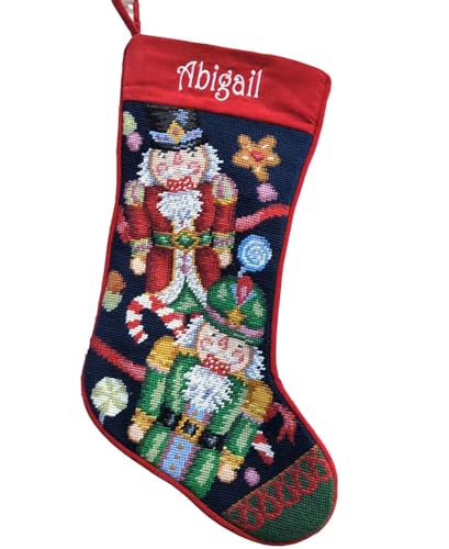 Needlepoint Christmas Stocking - Nutcrackers - Needle Point Holiday Design Personalized Embroidered Name