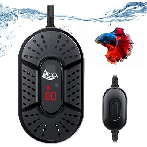 AQQA Submersible Aquarium Heater,15W 25W 50W 75W Digital Fish Tank Heater with Intelligent LED Temperature Display and External Temperature Controller,for 5-20L Fish and Turtle Tank (15W) Cover