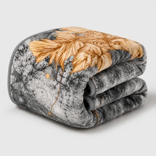 Image of Signature All Season Double Bed Blanket | Super Soft Plush, Lightweight & Cozy | 220 x 240 cm | 2.5 kg | Multi-Color Vibrant Print | Ideal for Winter, AC Use & Gifting (Charcoal Gold)