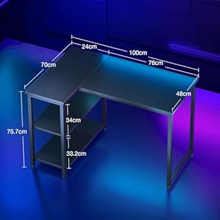 Coleshome Bureau Gaming, 100x70cm Bureau d'angle avec étagère de Rangement Réversible, Bureaux en L Peu Encombrant, Adapté comme Bureaux pc dans Les Coins Familiaux, Noir