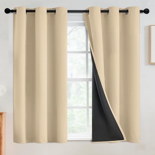 SimpleHome Beige 100% Blackout Curtains Room Darkening Living Room 54 Inch