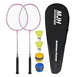 MANJHONG Badmintonschläger Set Federballschläger für Anfänger, Freizeit mit Federbälle, Griffbänder und Schlägertasche, Rosa