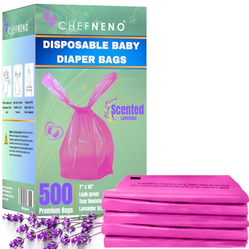 Image of Baby Disposable Diaper Sacks (500 ct.) Lavender Scented, Easy-To-Tie Tabs, Diaper Disposal Pet Waste Bags Bulk Diaper Sacks Dog Poop Bags Cat Waste Bags Sanitary Pads Disposal (500 Bags, Pink)