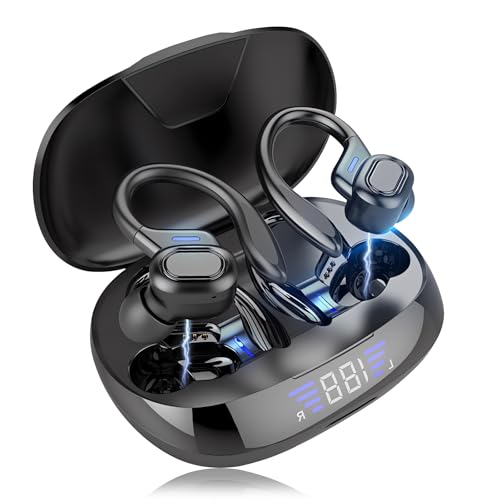 BOBOPACK Ecouteurs Bluetooth 5.4 sans Fil Sport, Écouteur Bluetooth 5.3 HiFi Stéréo, USB-C Charge Rapide Casque Running, Oreillette sans Fil avec Affichage LED, Earbuds Android iOS