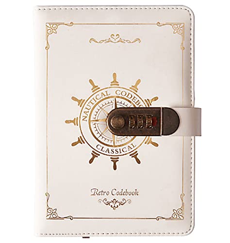 NectaRoy Cuaderno de diario de cuero vintage con cerradura de combinación(Diseño de timón), A5 Personal Diario Secreto con Contraseña, papel rayado rayado para escribir, 210x145mm