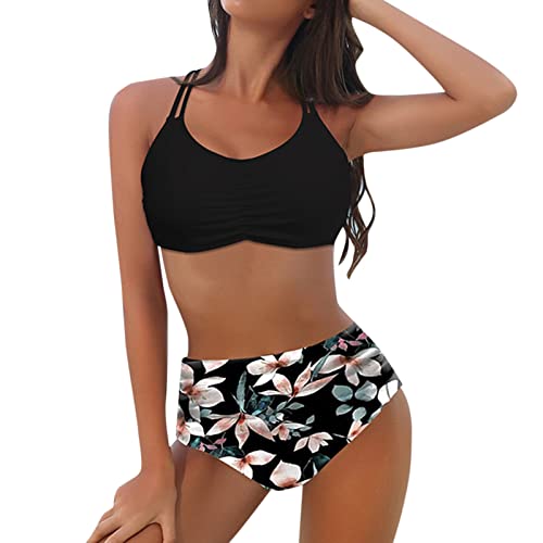 MYLH Traje de baño para mujer sexy Tankini espalda descubierta traje de baño ropa de baño de verano traje de baño de dos piezas traje de baño ajustable traje de baño patrón floral trajes de baño mujer