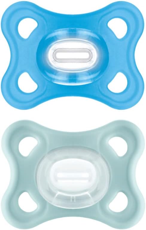 Comfort Pacifier Set of 2, 100% Silicone with Pacifier Case for 2-6 Months, Blue and Grey-Green