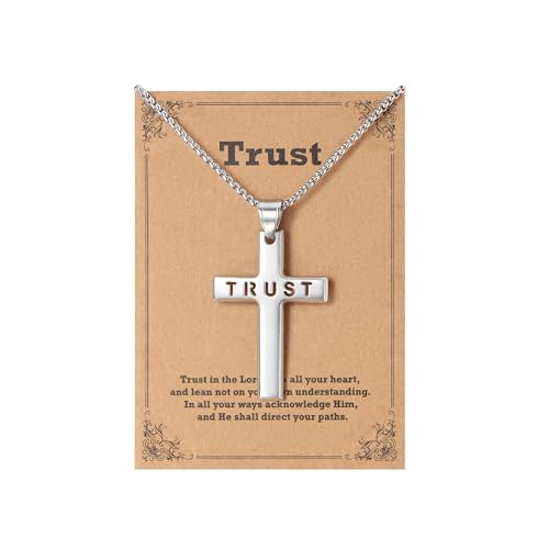 Lcherry Trust Cross Necklace - Religious Baptism Gifts for Men, Christian Jewelry