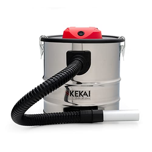 KEKAI KT1201 - Aspirador de Cenizas 1200 W Acero Inoxidable Trajano 18 L 30x30x33,5 cm Filtro HEPA y Función de Soplado.